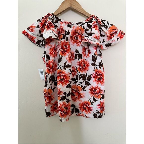 Old Navy Girls Pink and White Floral Flutter Sleeve Top Size XL 14/16 - Picture 3 of 3
